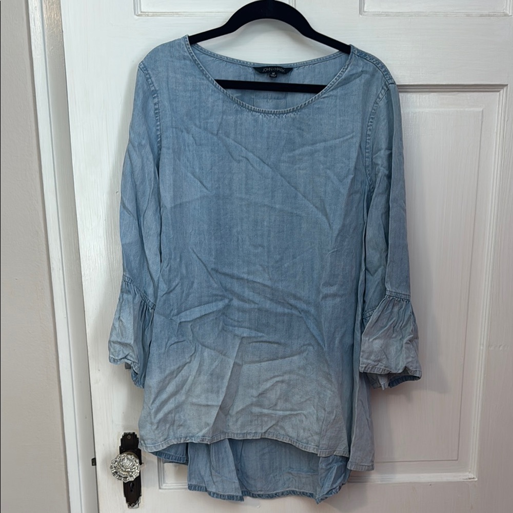 John Mark Women's Relaxed Fit Blue Ombré Shirt with Bell Sleeves Size M